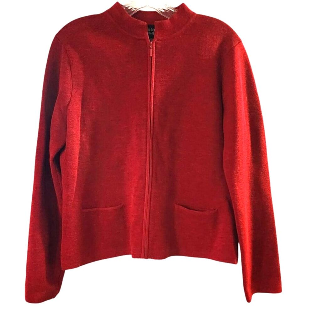 Eileen Fisher Women's Full Zip Red 100% Wool Sweater Jacket Size Medium